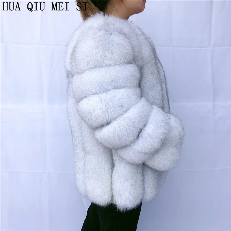 HUAQIUMEISI Real fox fur coat women's autumn and winter vertical bar natural fox jacket new fashion silver fox fur coat