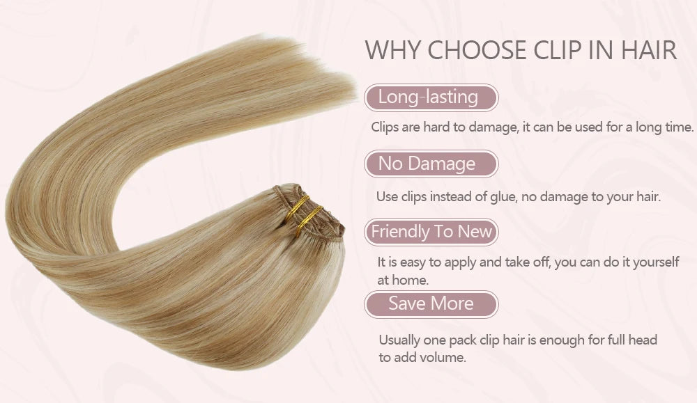 Ugeat Clip In Human Hair Extensions Blonde Color Seamless Invisible Full Head Balayage Soft Remy Hair Extensions For Salon