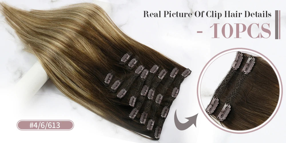 Ugeat Clip In Human Hair Extensions Blonde Color Seamless Invisible Full Head Balayage Soft Remy Hair Extensions For Salon
