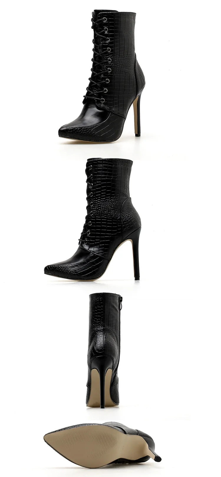 Snakeskin grain Ankle Boots For Women High heels Fashion Pointed toe Ladies Sexy shoes 2021 New Lace-Up Bootswf76
