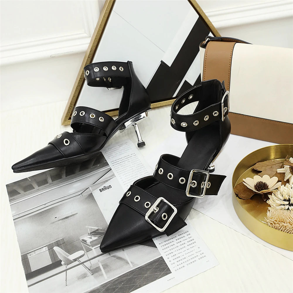 2025 Spring New Women Gladiator Pump Thin High Heels Pointed Toe Ankle Strap Buckle Party Ladies Sandals Shoes Zapatos Mujer
