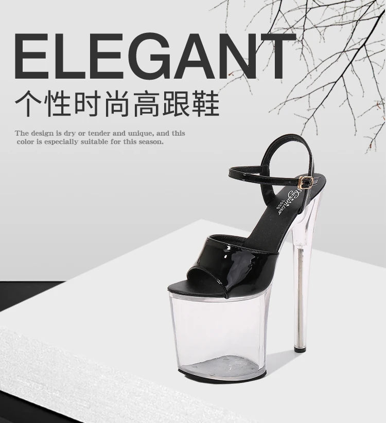 Summer Sandalias Mujer 2024 Sandales Sexy 20cm High Heels Patent Leather Crystal Stripper Platform Heels Women Shoes
