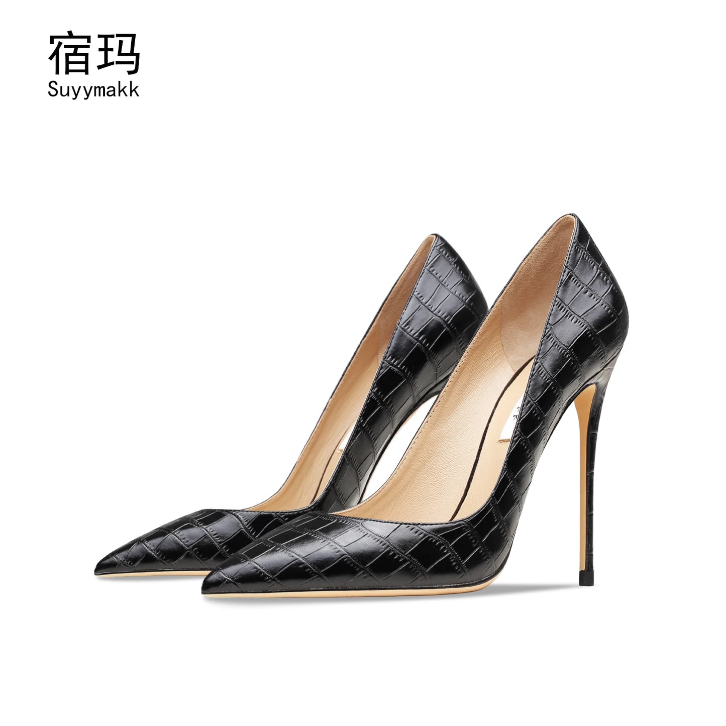 Heels For Women Real Leather Pumps Crocodile Pattern Luxury Black Women's Shoes Pointed Toe High Heels Ladies Prom Shoes Women