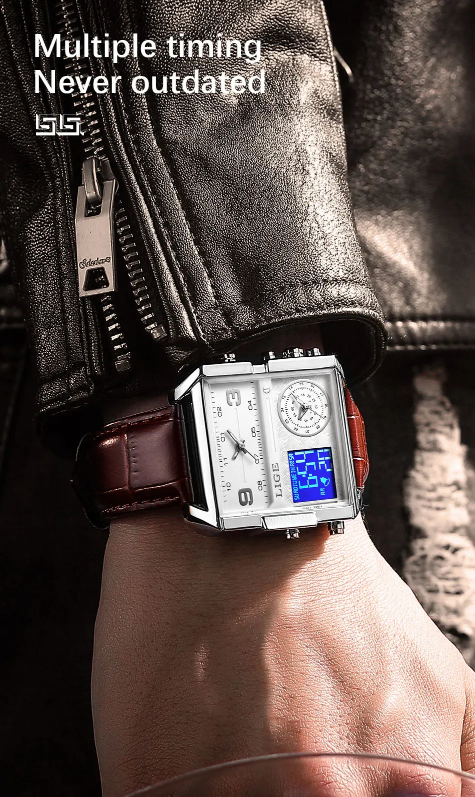 LIGE 2025 Top Brand Luxury Mens Watches Square Digital Sports Quartz Wrist Watch for Men Waterproof Stopwatch Relogio Masculino