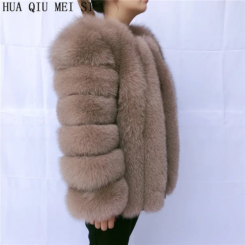 HUAQIUMEISI Real fox fur coat women's autumn and winter vertical bar natural fox jacket new fashion silver fox fur coat