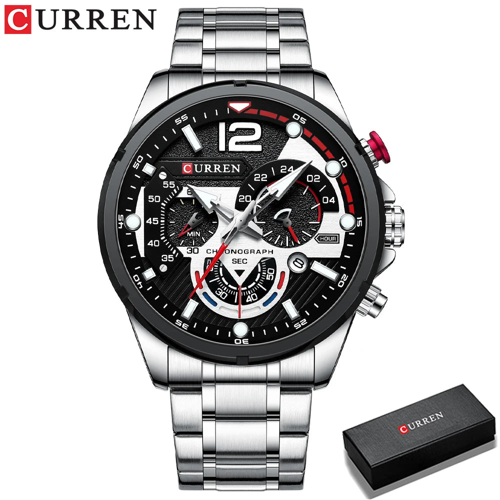 CURREN Luxury Brand Sport Wristwatches for Man Luminous Quartz Watches Casual Chronograph Stainless Steel Male Clock