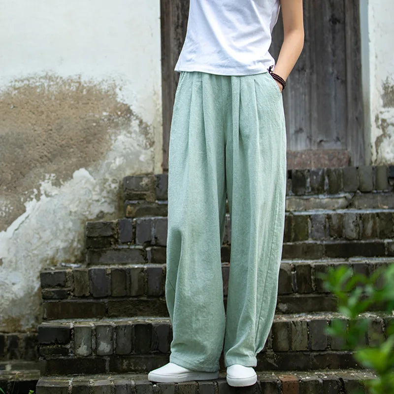 Johnature Women Loose Cotton Linen Casual Pants Solid Color Elastic Waist Lantern Pants 2025 Spring New Female Trousers