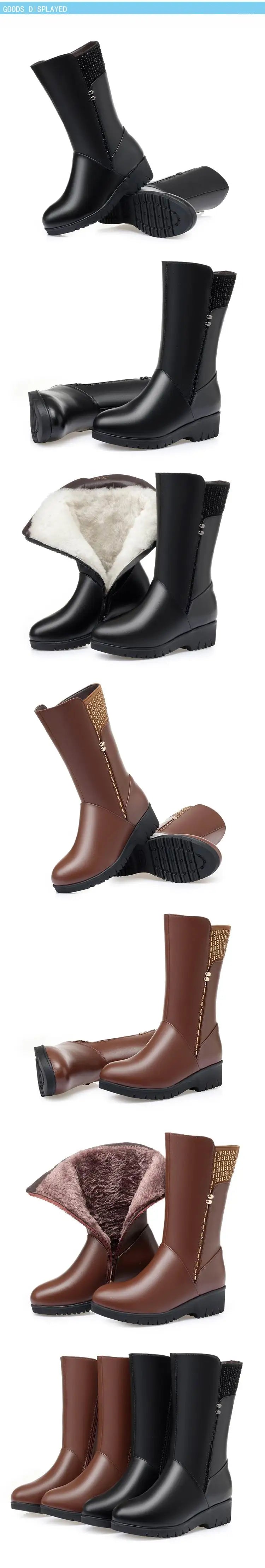 GKTINOO 2026 New Winter Cow Leather Boots For Women Shoes Wedges Inside Plush Wool Snow Boots Plus Size In-tube Boot Women Boots