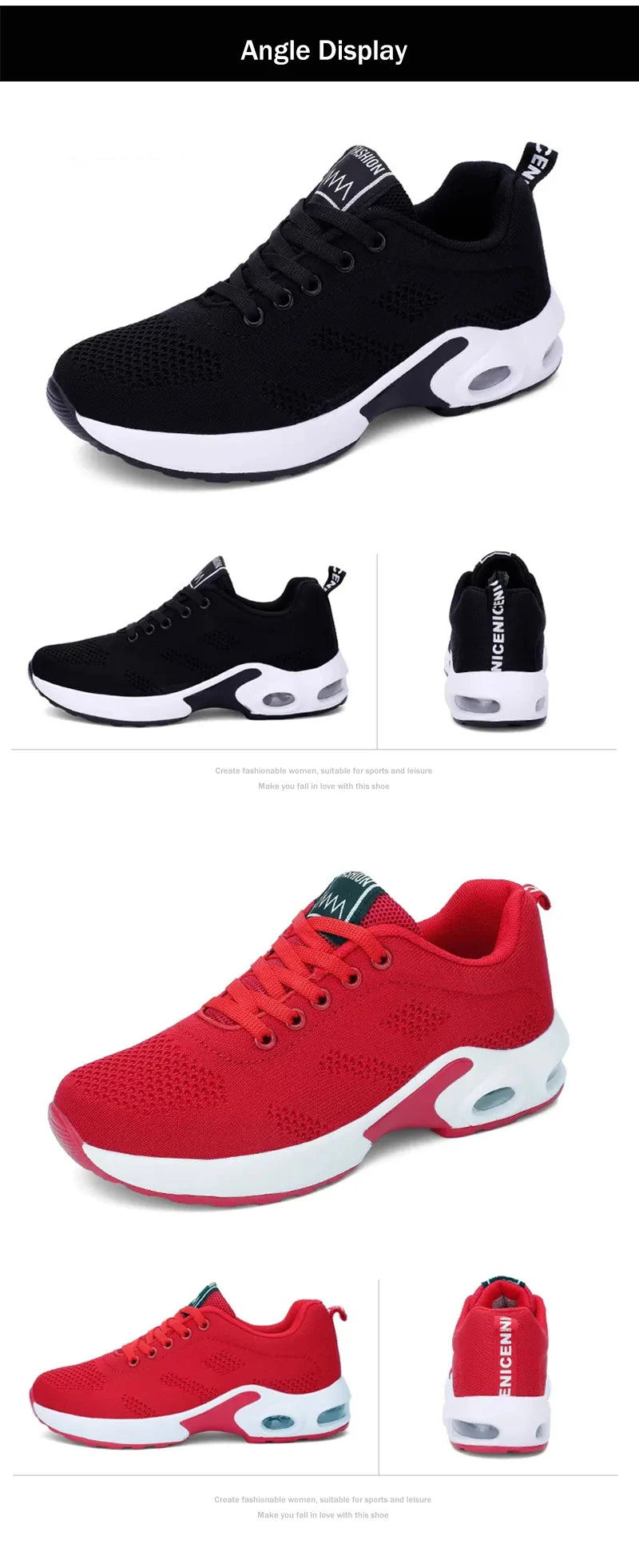 Women's Fashion Air Cushion Sports Running Flat Soft Bottom Sneaker Mesh Breathable Casual Shoes