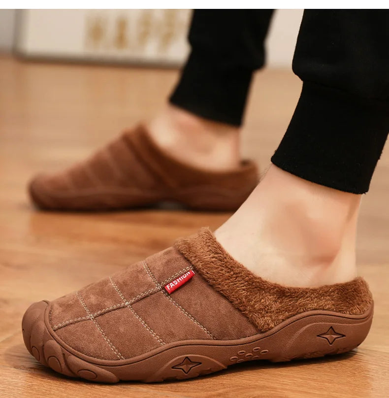 Winter Men Plus Size Leisure Indoor Plush Slippers Home Cotton Shoes Warm House Shoes Room Unisex Pantofole Peluche Invernali 48