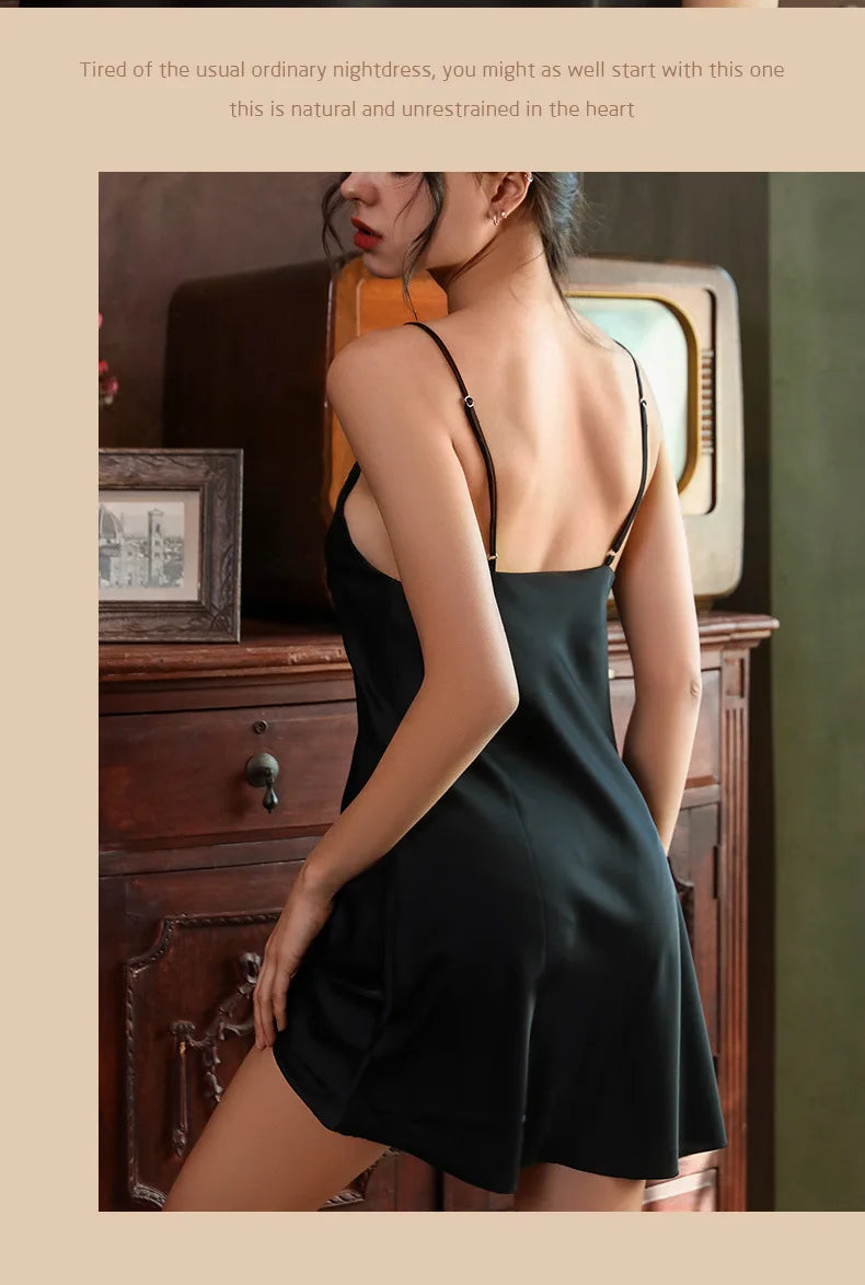 Nightgowns Women Soft V-neck Satin Sleeveless Sleepshirts Summer Sexy Sleepwear Lingerie Korean Style Fashion Nightdress Female