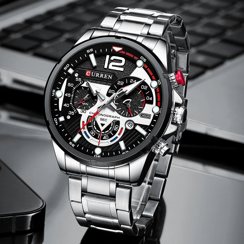 CURREN Luxury Brand Sport Wristwatches for Man Luminous Quartz Watches Casual Chronograph Stainless Steel Male Clock