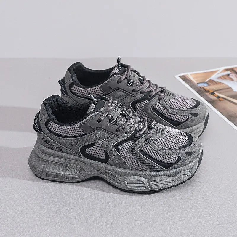 Dad's Shoes Women's New Versatile Student Thick Sole Height Increasing Sports and Leisure Breathable Running Shoes