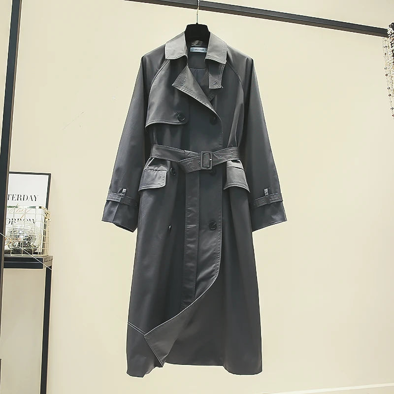 UK Brand new Fashion 2024 Fall /Autumn Casual Double breasted Simple Classic Long Trench coat with belt Chic Female windbreaker