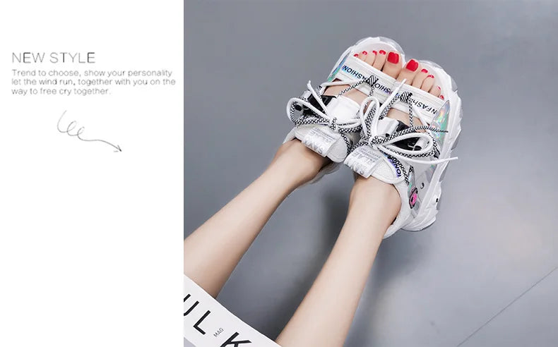 Comemore 2022 Platform Gladiator Sandals Lace Up White Sandals Women High Heels Wedges Casual Sports Shoes Woman Spring Summer