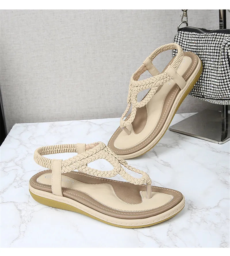 BEYARNE Women Sandals Flip Flops Summer Flat Shoes Woman Bohemian Sandals Ladies Vacation Beach Sandales Femme