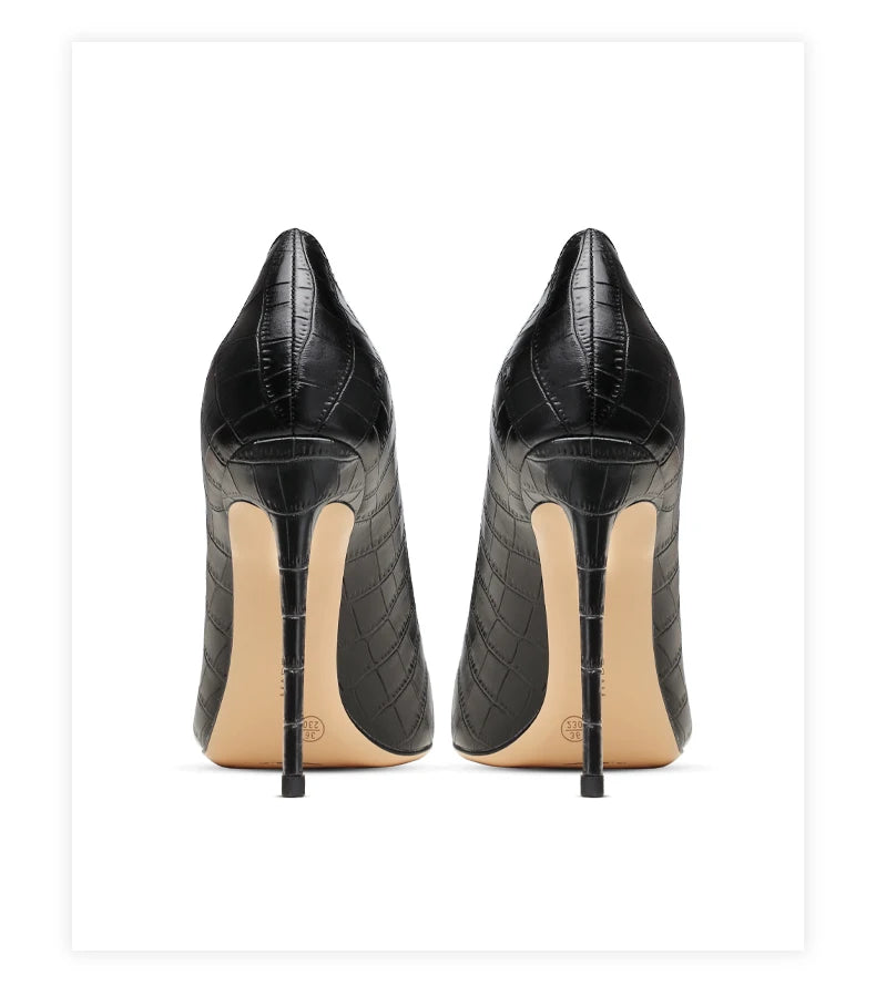 Heels For Women Real Leather Pumps Crocodile Pattern Luxury Black Women's Shoes Pointed Toe High Heels Ladies Prom Shoes Women