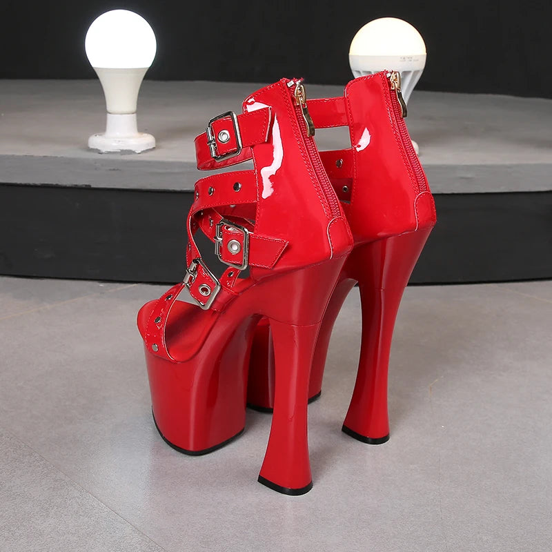 Summer Night Club Women Rivets Sandals 2021 New Thick High Heel Platform Lady Open Toe High Heels Fashion Belt Buckle Zip Shoes