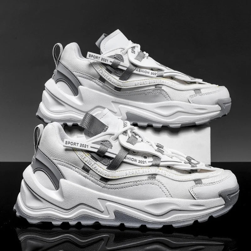 Fashion Men & Women Casual Platform White Breathable Mesh Anti-Slip Sneakers Running Shoes Autumn Winter Trend