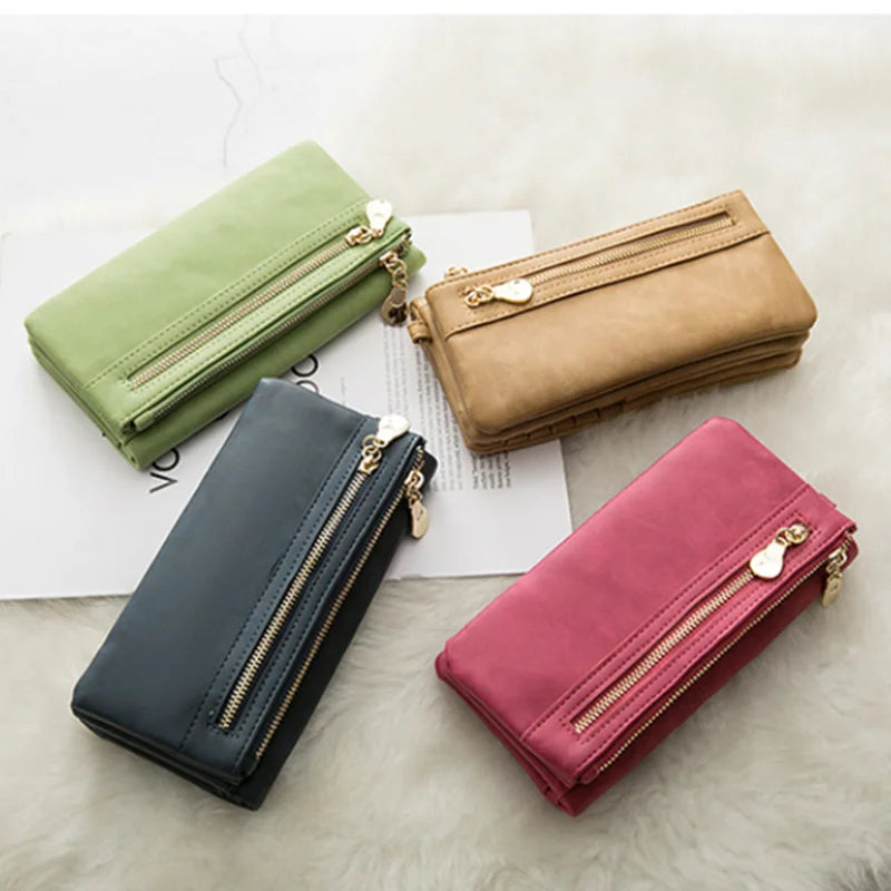 PUOU 2026 Fashion Zipper Purses Women's Wallets Envelop Long Wallet Women Long Section Clutch Wallet Soft PU Leather Money Bag