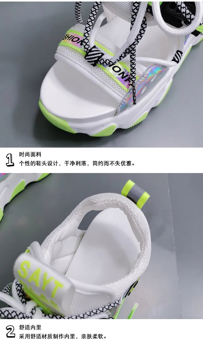 Comemore 2022 Platform Gladiator Sandals Lace Up White Sandals Women High Heels Wedges Casual Sports Shoes Woman Spring Summer