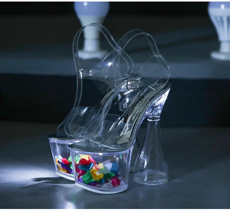 Women High Heels Summer 17.5CM Transparent Ladies Silver Party PVC Sandals Sexy Female Open Toe High Platform Nightclub Shoes