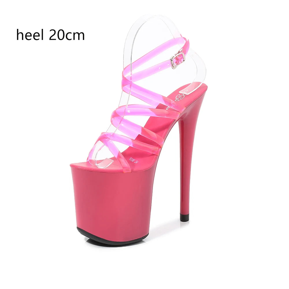 2022 Summer 15cm 17cm 20cm Transparent PVC Strap Sandals Women High Heels Platform Shoes Woman Cross Strap Sandals Big Size 43