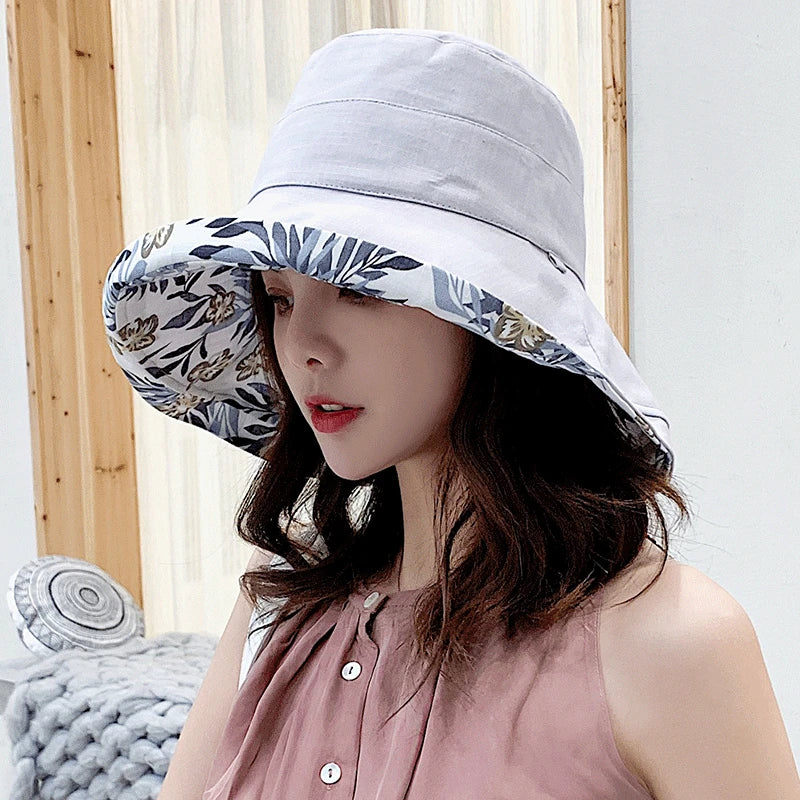K34 Women's Hat Bucket hat Panamanian Women  Four Seasons Fisherman Hat Big Brim Hat Double-Sided Fisherman Hat Sun Visor Sunhat