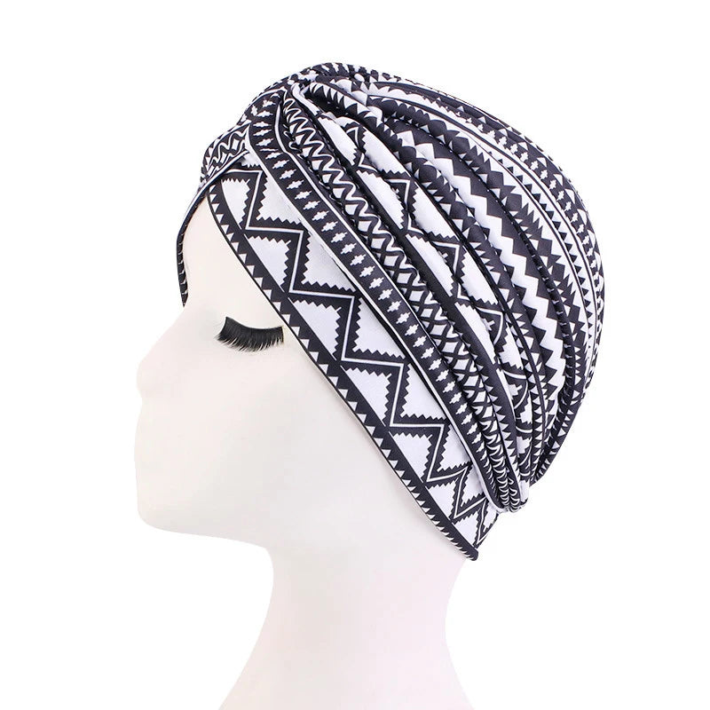 2022 New Print African Headtie Turban Cap Soft Stretch Twisted Pleated Beanie Head Wrap for Women Chemo Bonnet