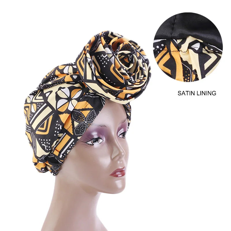 African Print Stretch Bandana Head Wrap Long Scarf Satin Floral Ankara Dashiki Women Party Turban Headwear Cap Hair Accessories