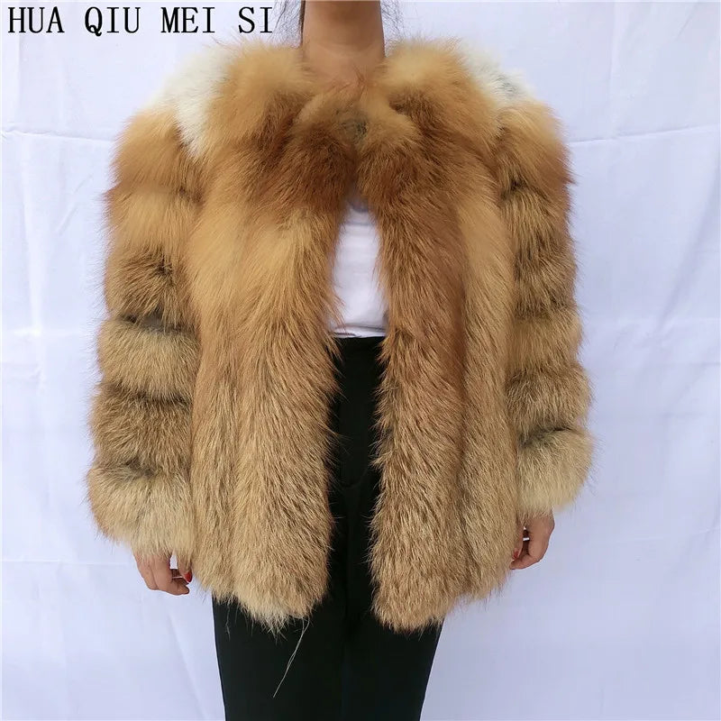 HUAQIUMEISI Real fox fur coat women's autumn and winter vertical bar natural fox jacket new fashion silver fox fur coat