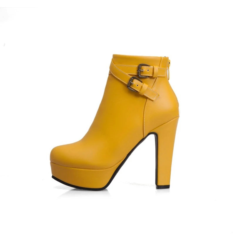 REAVE CAT Size 34-50 Ladies Platform Ankle Boots Party Office Women Fashion 12CM Thick High Heels Buckle Shoes F1484