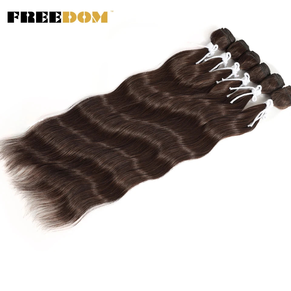 FREEDOM Synthetic Water Wave Hair Bundles 20 inch Synthetic Hair Extensions Ombre Blonde Brown Hair Weave Bundles 6Pcs/Pack