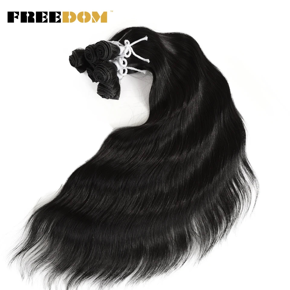 FREEDOM Synthetic Water Wave Hair Bundles 20 inch Synthetic Hair Extensions Ombre Blonde Brown Hair Weave Bundles 6Pcs/Pack