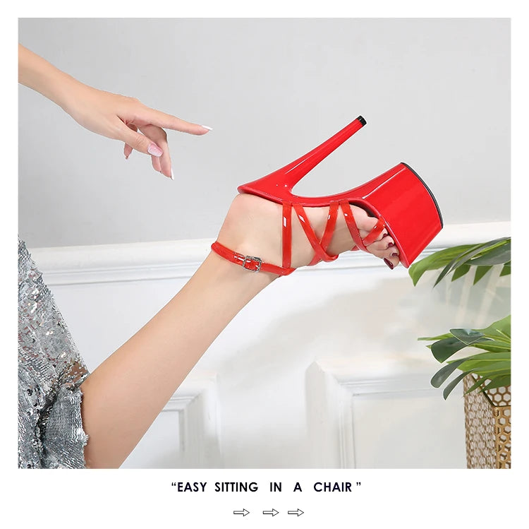 2022 Summer 15cm 17cm 20cm Transparent PVC Strap Sandals Women High Heels Platform Shoes Woman Cross Strap Sandals Big Size 43