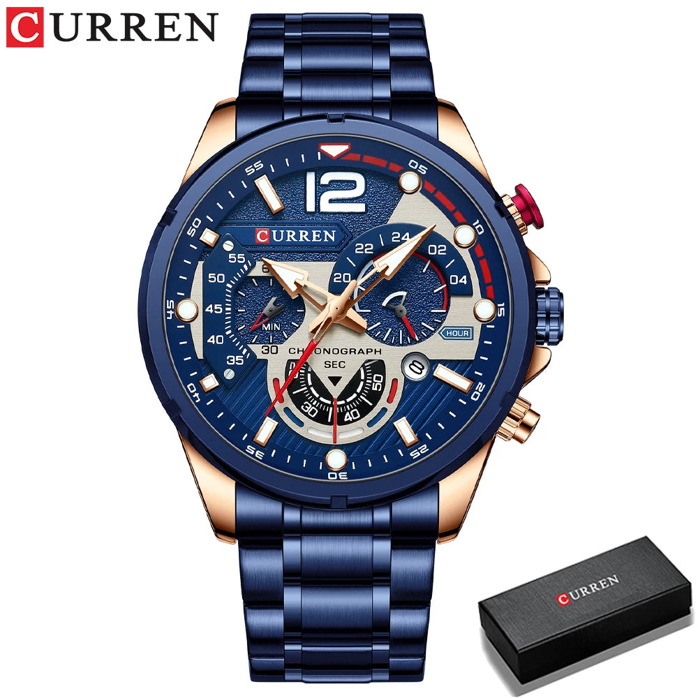 CURREN Luxury Brand Sport Wristwatches for Man Luminous Quartz Watches Casual Chronograph Stainless Steel Male Clock
