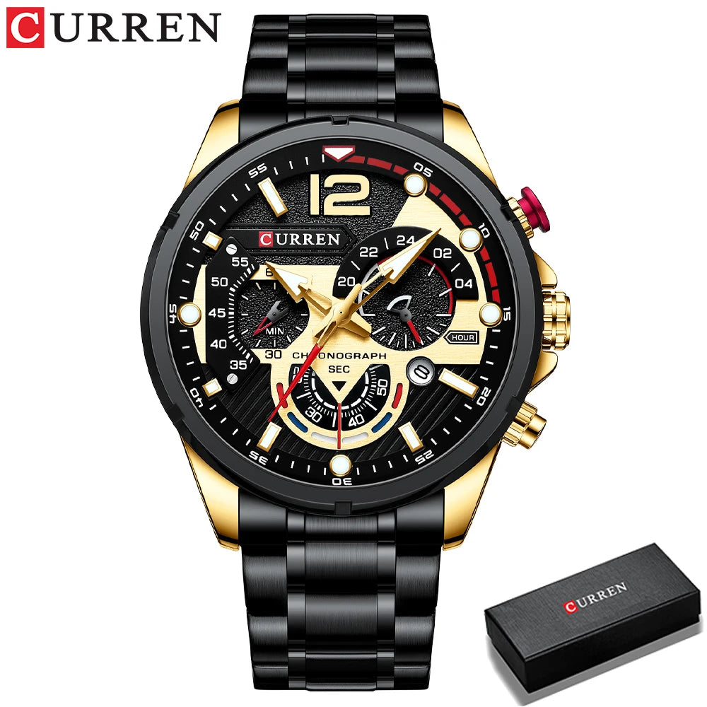 CURREN Luxury Brand Sport Wristwatches for Man Luminous Quartz Watches Casual Chronograph Stainless Steel Male Clock