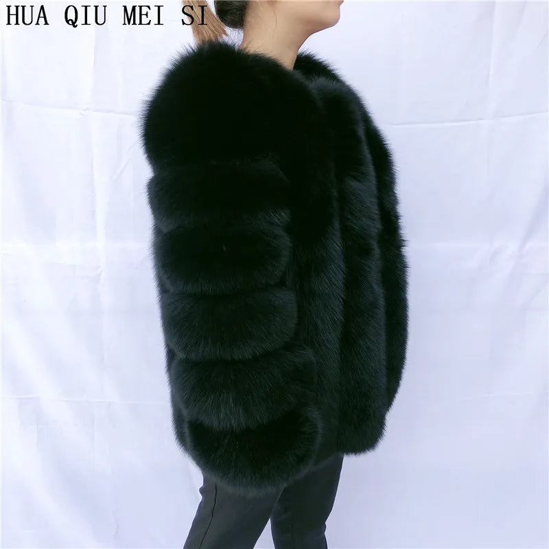 HUAQIUMEISI Real fox fur coat women's autumn and winter vertical bar natural fox jacket new fashion silver fox fur coat