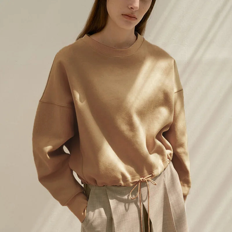 100% Cotton Women's Drawstring Sweatshirt Autumn New Casual Solid Long Sleeved Korean Fashion Streetwear Female Pullover