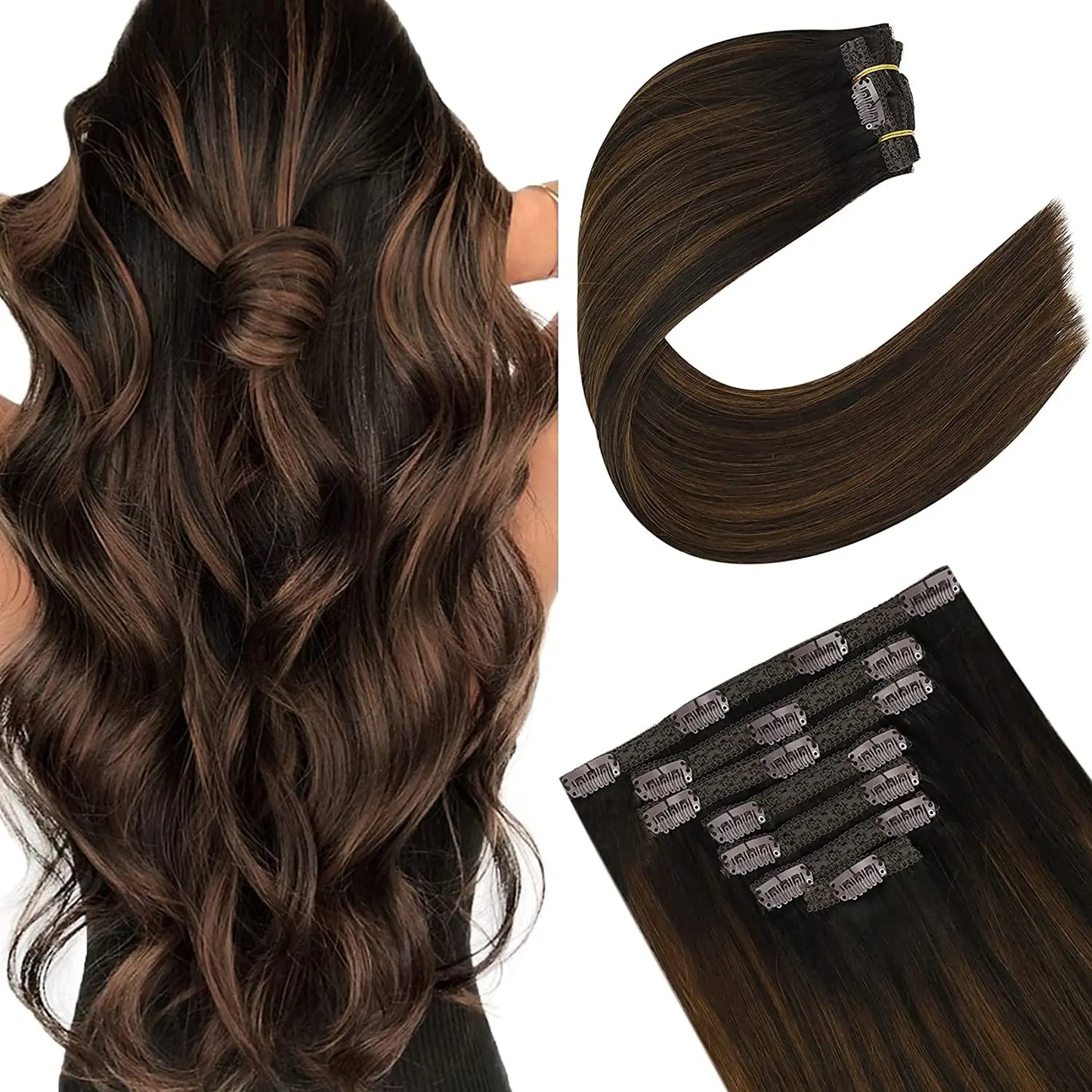 Ugeat Clip In Human Hair Extensions Blonde Color Seamless Invisible Full Head Balayage Soft Remy Hair Extensions For Salon