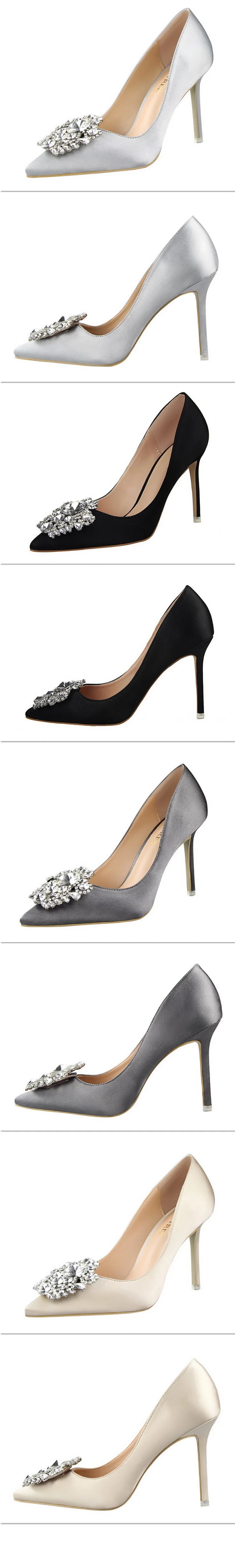 BIGTREE Women Heels Metal Rhinestones Woman Pumps Wedding Shoes High Heels Shoes Gold Silver Sexy Party Shoes Large size 42 43