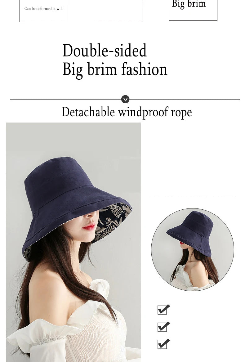 K34 Women's Hat Bucket hat Panamanian Women  Four Seasons Fisherman Hat Big Brim Hat Double-Sided Fisherman Hat Sun Visor Sunhat