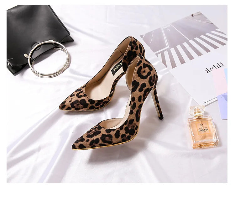 Autumn Sexy Leopard Print Women's Shoes High Heels 6-10CM Elegant Office High Heels Women's Sandals Pointed Luxury Single Shoes