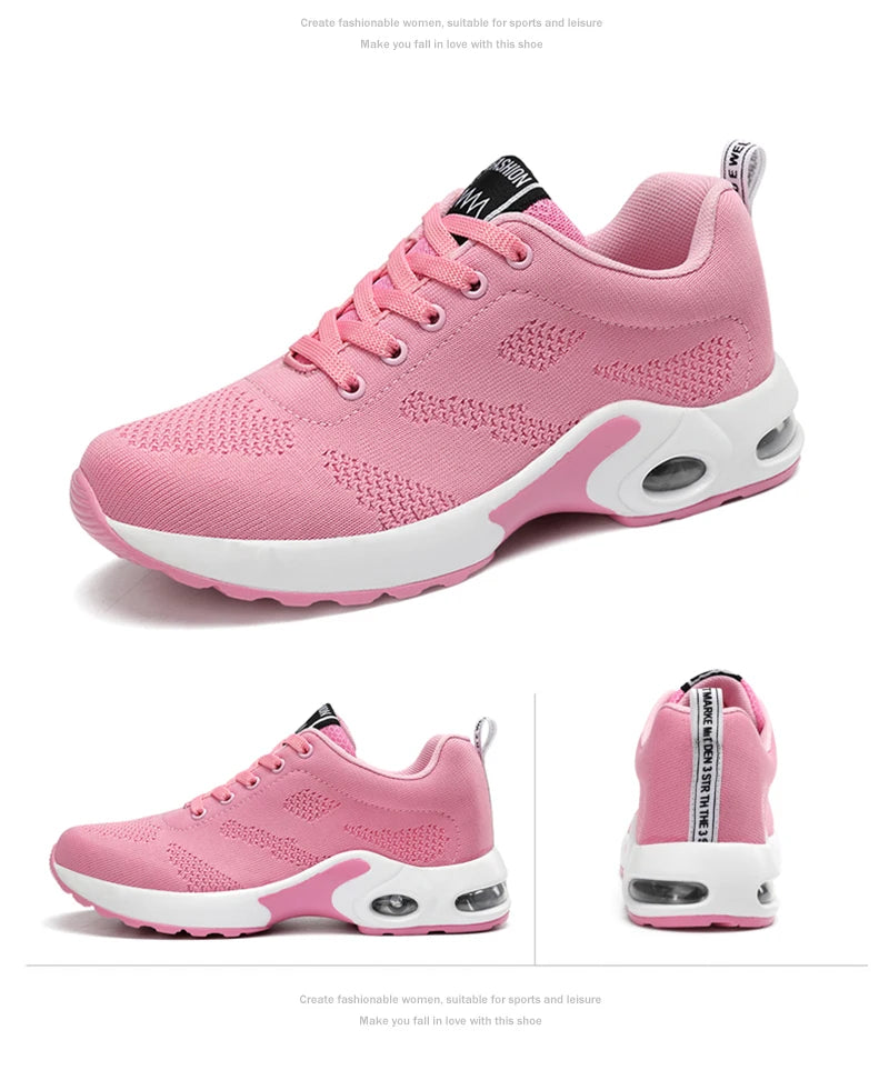 Women's Fashion Air Cushion Sports Running Flat Soft Bottom Sneaker Mesh Breathable Casual Shoes