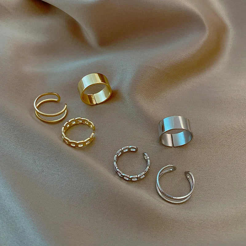 3pcs/set Bohemian White Enamel Round Metal Ring Sets Geometric Twist Open Adjustable Rings Sets for Women Girl Wedding Jewelry