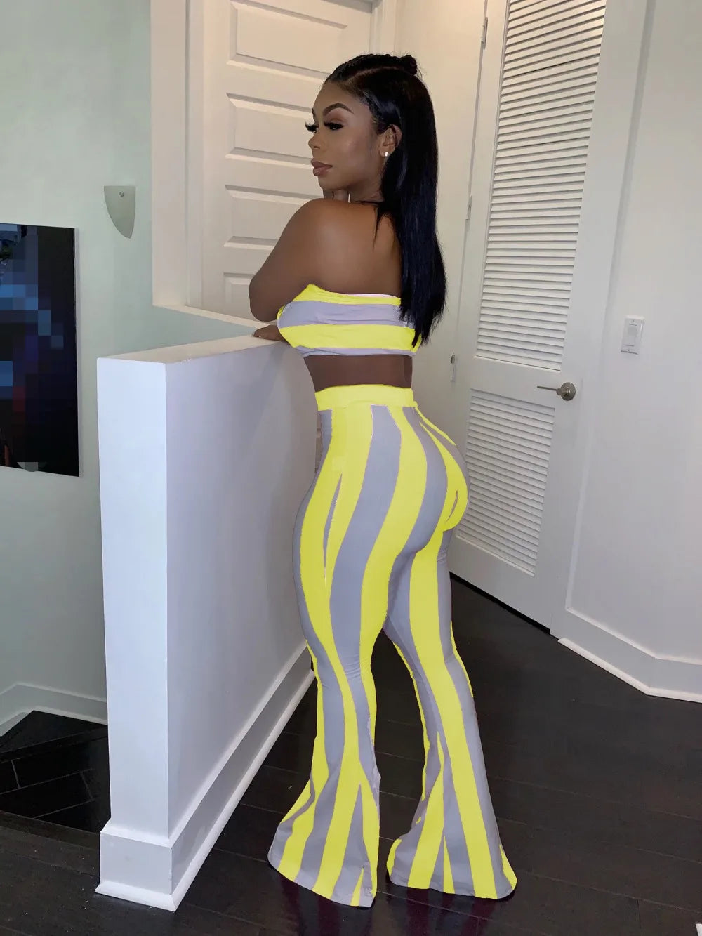 Two Piece Set Women Striped 2 Piece Set Women Outfits Crop Top Pants Two Pieces Sets Summer Clothes for Female Sexy Women's Suit