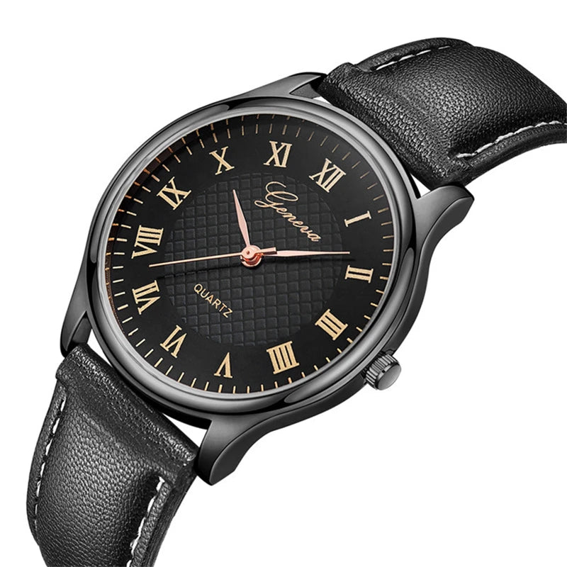 Modern Fashion Black Quartz Men Watches Tide Brand Leather Band Big Dial Men's Business Clock Drop Shipping Relojes Hombre