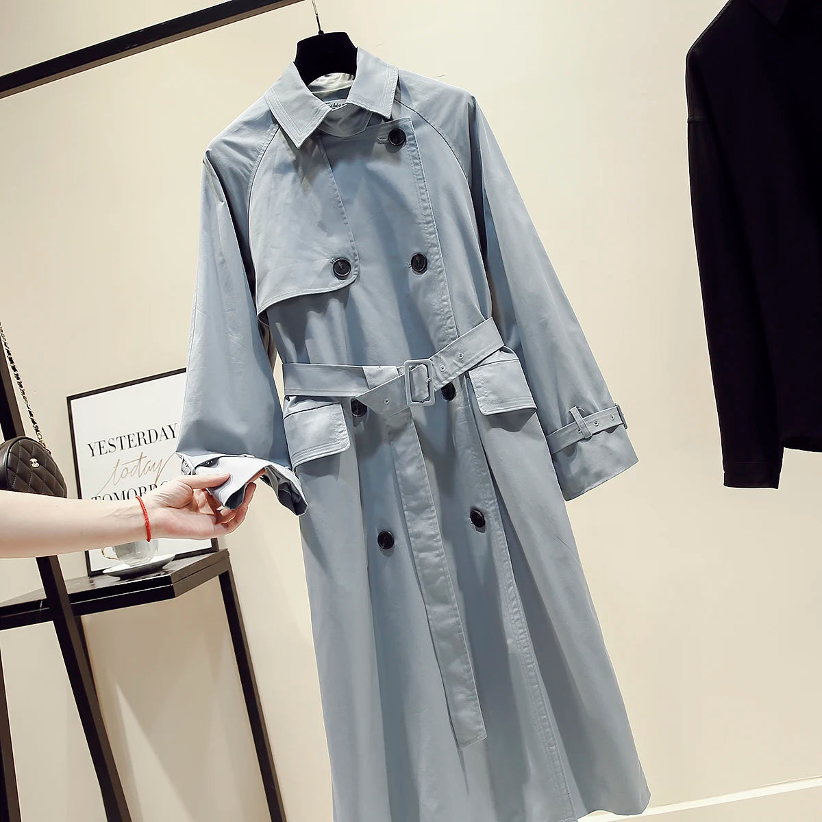 UK Brand new Fashion 2024 Fall /Autumn Casual Double breasted Simple Classic Long Trench coat with belt Chic Female windbreaker