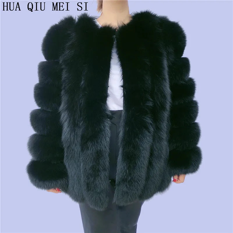 HUAQIUMEISI Real fox fur coat women's autumn and winter vertical bar natural fox jacket new fashion silver fox fur coat