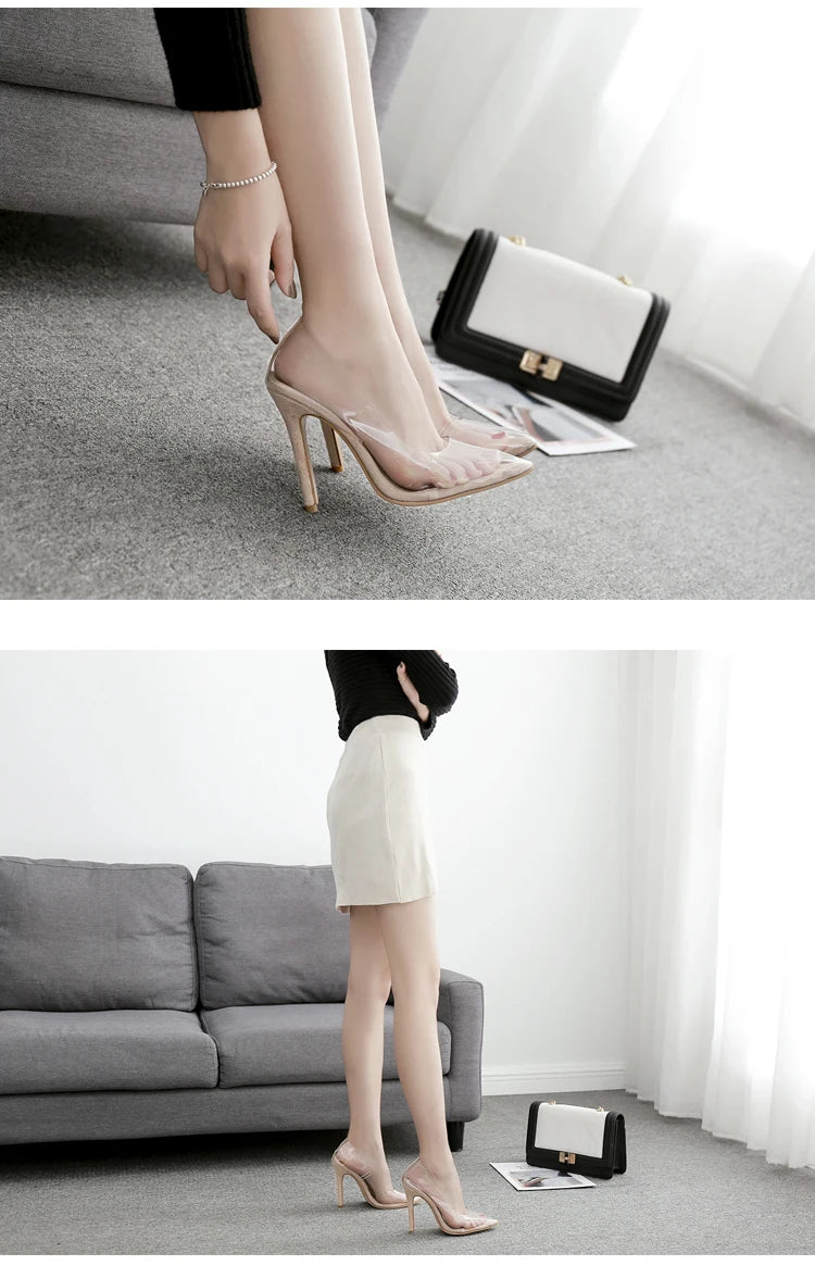 Eilyken Sexy Women Pumps Pointed Toe PVC Transparent Thin High Heels Sandals Summer Wedding Party Female Shoes
